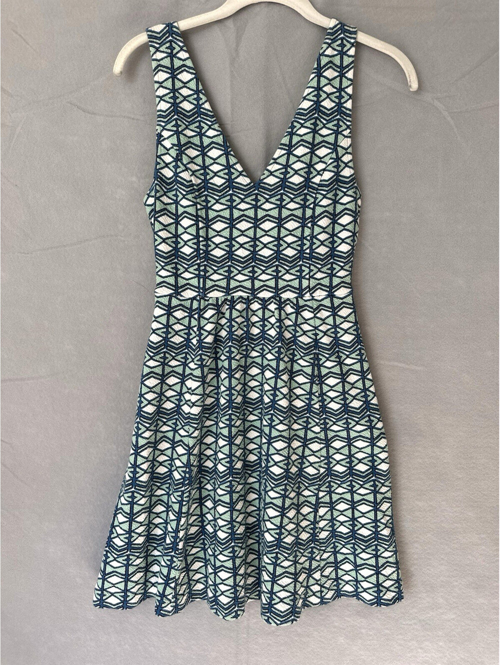 Anthropologie Maeve Teal and White Geometric Fit and Flare Dress Size 4 EUC